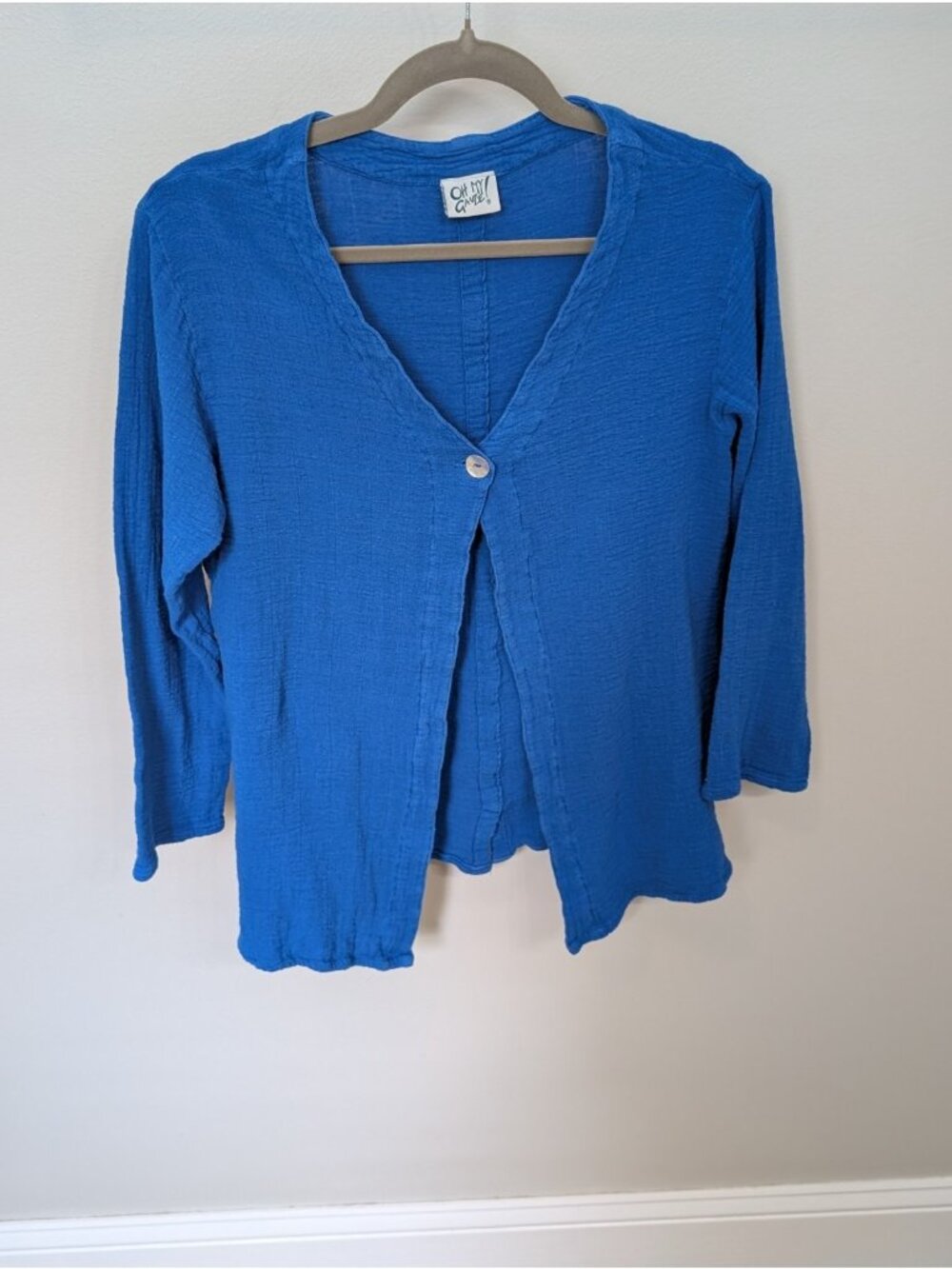Oh My Gauze Cardigan Blue Crinkle Cotton Single Button Oversized Size 1